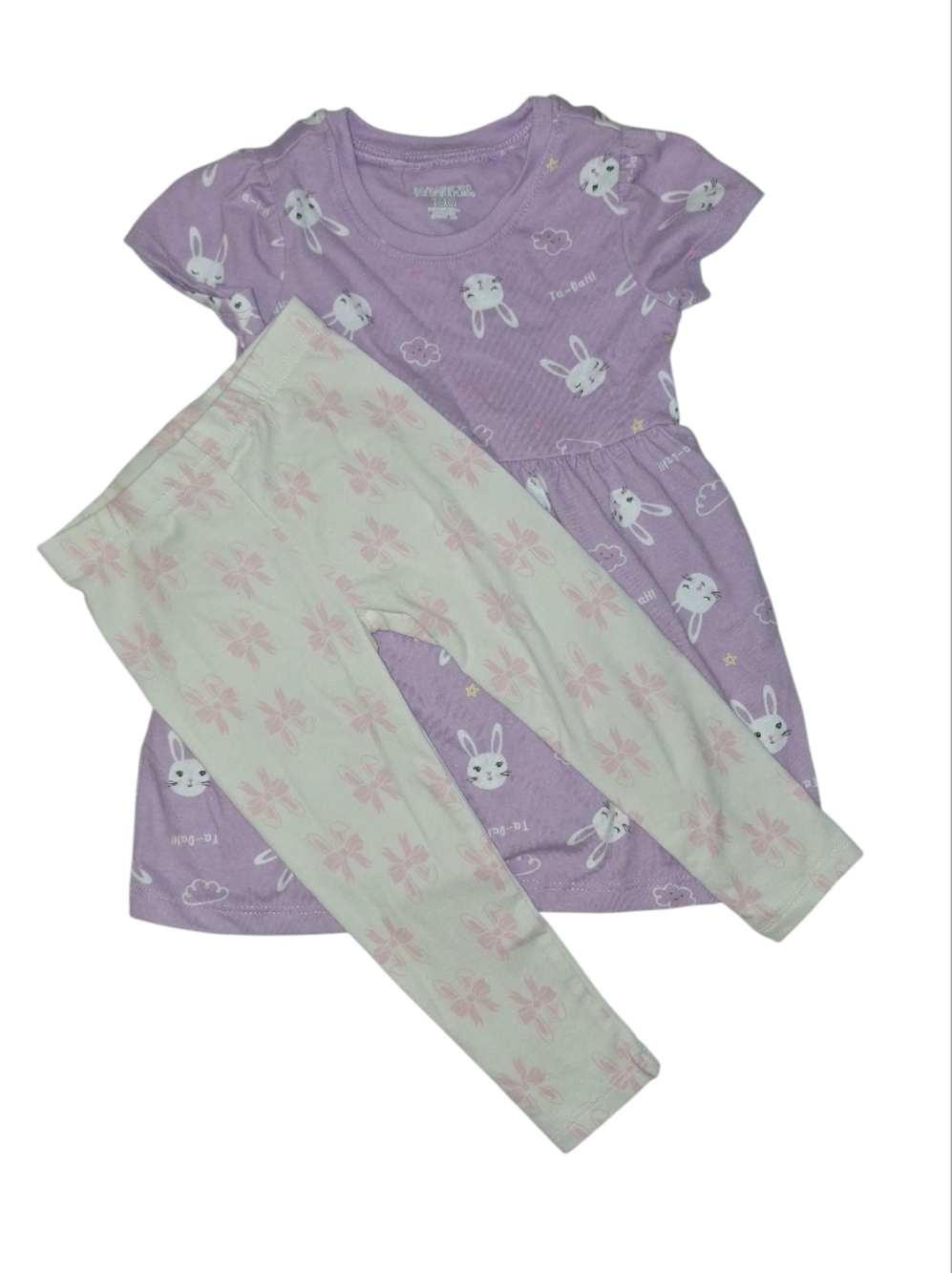 Carter's Lavender Bunny Dress with Light Pink Floral Leggings Pajama Set